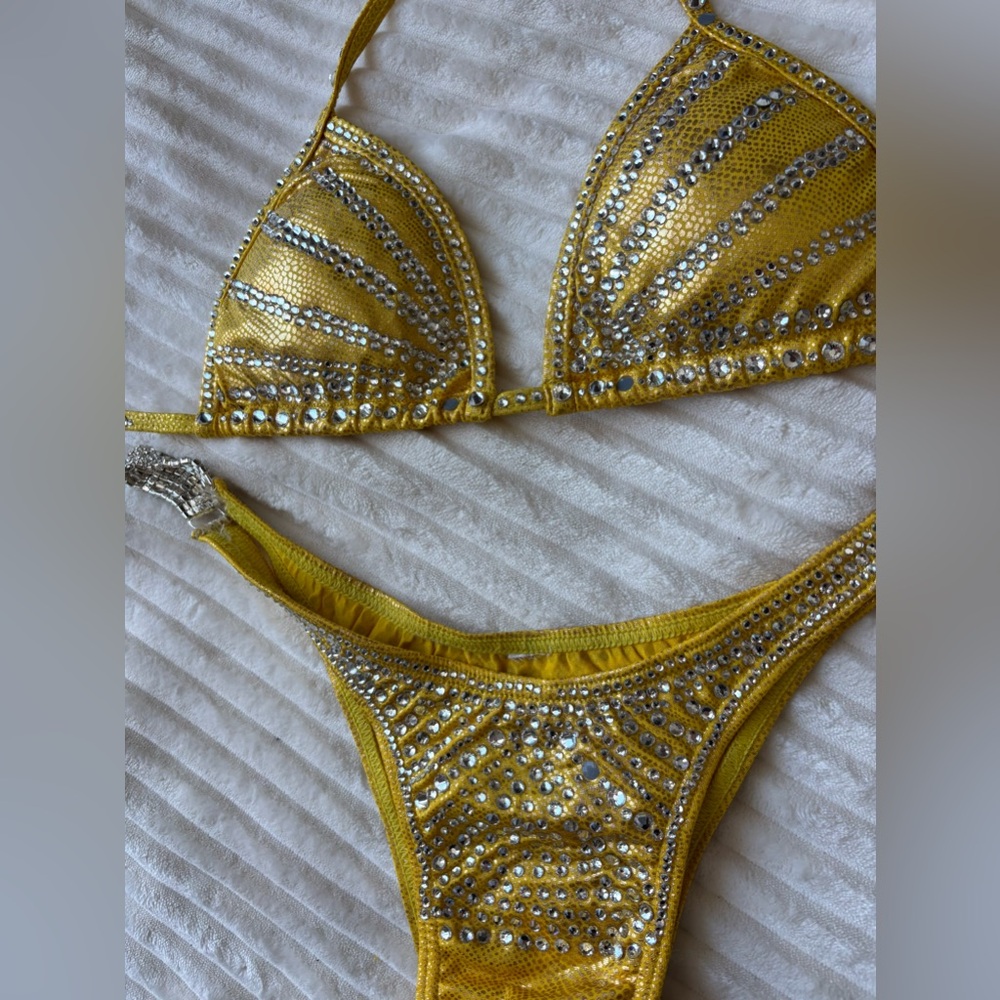 Yellow Embellished Bikini Set with Rhinestones - Women Swim Bikini